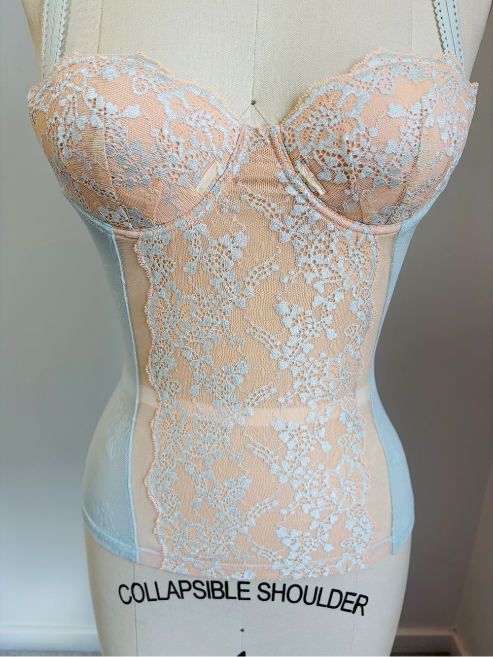 ✨Vintage Y2K Rampage Pastel Blue & Peach Lace Corset Bustier Top Size 34B✨